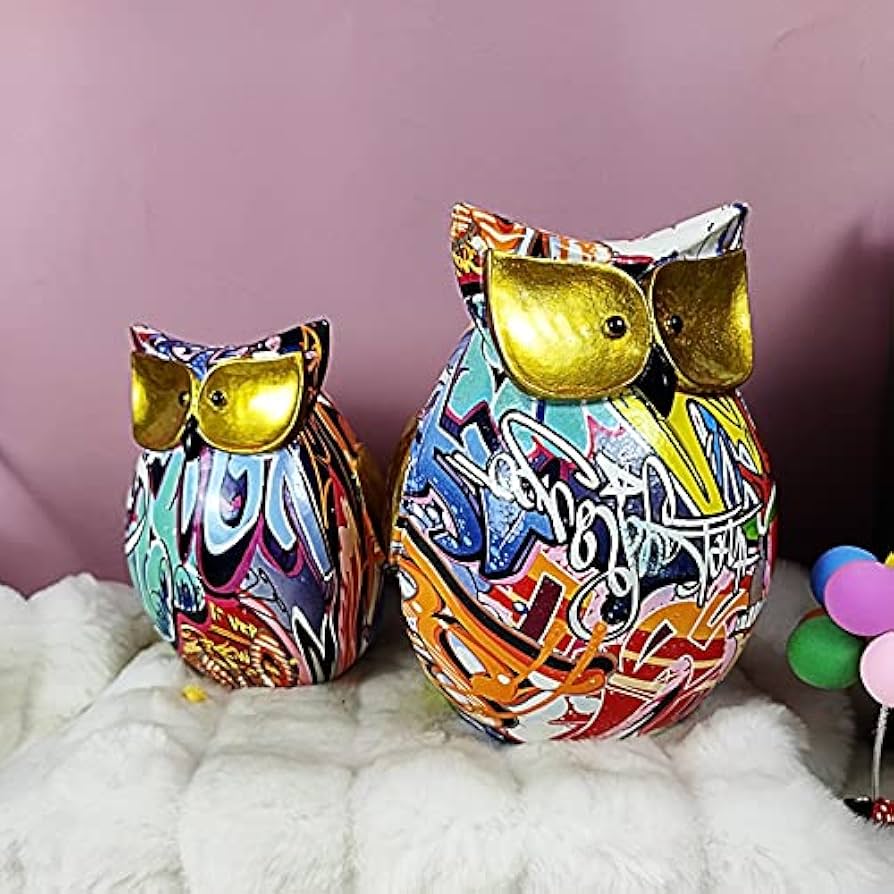 Amazon｜カラーグラフィティフクロウ像樹脂フクロウ彫刻装飾品